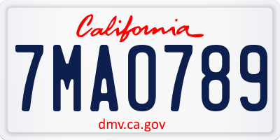 CA license plate 7MAO789