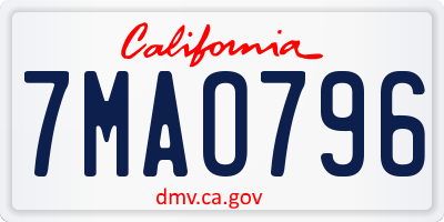 CA license plate 7MAO796