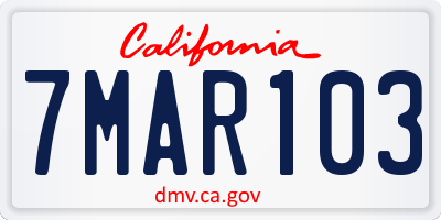 CA license plate 7MAR103