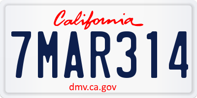 CA license plate 7MAR314