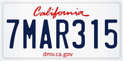CA license plate 7MAR315