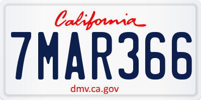 CA license plate 7MAR366