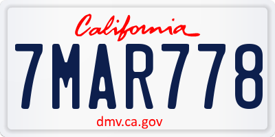 CA license plate 7MAR778