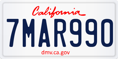 CA license plate 7MAR990