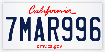 CA license plate 7MAR996
