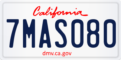 CA license plate 7MAS080