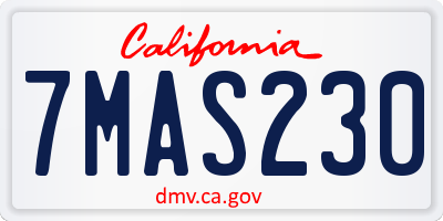 CA license plate 7MAS230
