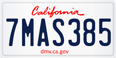 CA license plate 7MAS385