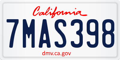 CA license plate 7MAS398