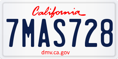 CA license plate 7MAS728