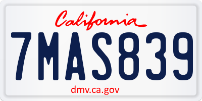 CA license plate 7MAS839