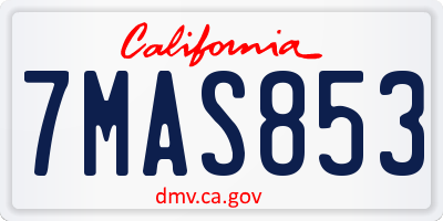 CA license plate 7MAS853