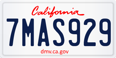 CA license plate 7MAS929