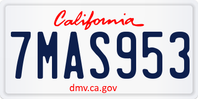 CA license plate 7MAS953