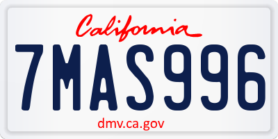 CA license plate 7MAS996