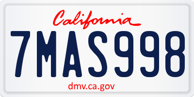 CA license plate 7MAS998