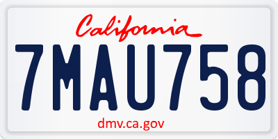 CA license plate 7MAU758