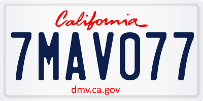 CA license plate 7MAV077