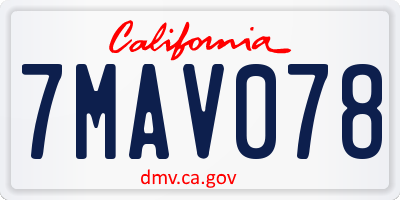 CA license plate 7MAV078