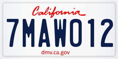 CA license plate 7MAW012