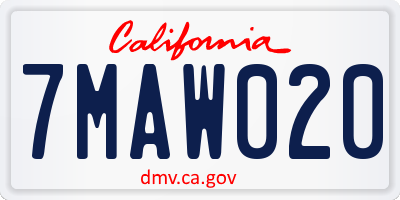 CA license plate 7MAW020