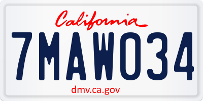 CA license plate 7MAW034