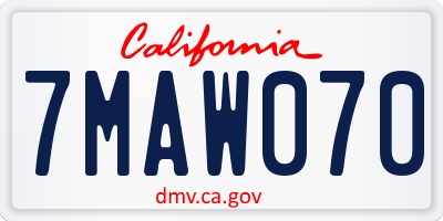 CA license plate 7MAW070