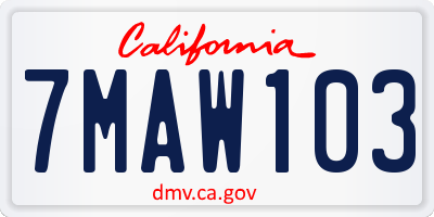 CA license plate 7MAW103