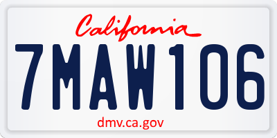 CA license plate 7MAW106
