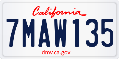 CA license plate 7MAW135