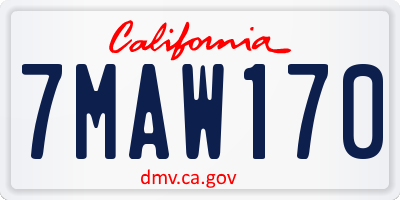 CA license plate 7MAW170
