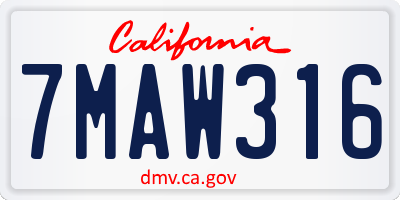 CA license plate 7MAW316