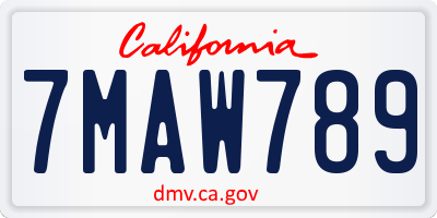 CA license plate 7MAW789