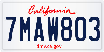 CA license plate 7MAW803