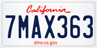 CA license plate 7MAX363