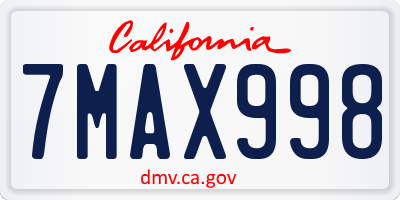 CA license plate 7MAX998