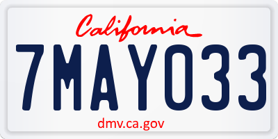 CA license plate 7MAY033
