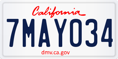 CA license plate 7MAY034