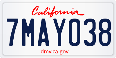 CA license plate 7MAY038