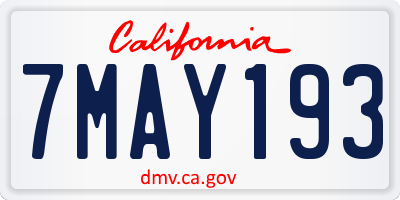 CA license plate 7MAY193