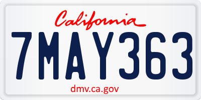 CA license plate 7MAY363