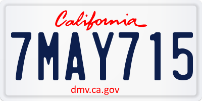 CA license plate 7MAY715