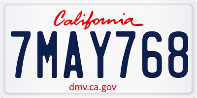CA license plate 7MAY768