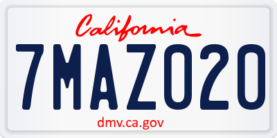 CA license plate 7MAZ020