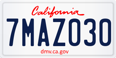 CA license plate 7MAZ030