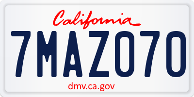 CA license plate 7MAZ070