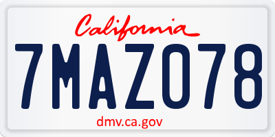 CA license plate 7MAZ078