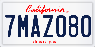CA license plate 7MAZ080