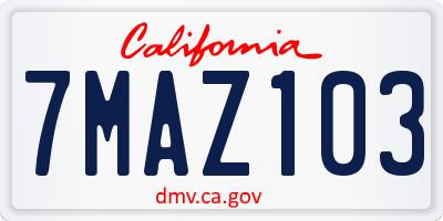 CA license plate 7MAZ103
