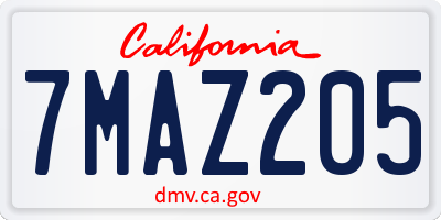 CA license plate 7MAZ205